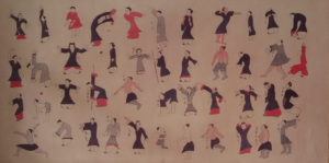 afbeelding van de daoyin tu ook wel bekend als Chinese yoga, tekening afkomstig uit de grafvondsten van Mawangdui